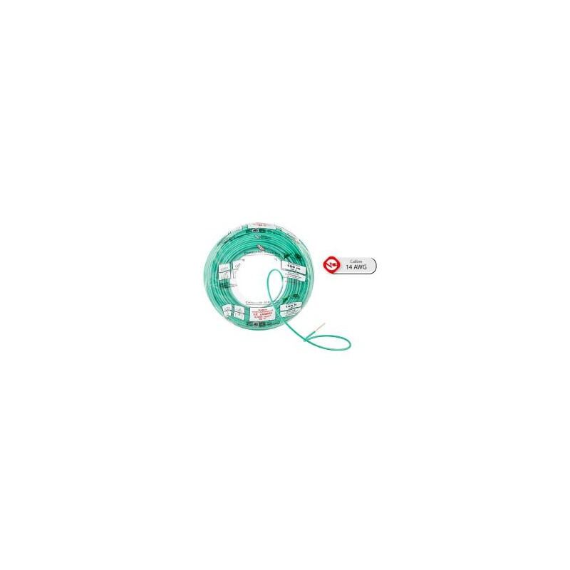 Bolsa de 50m de Cable THW, Calibre 14 AWG, 100% Cobre, Verde, CTHW-14V-B50 IUSA