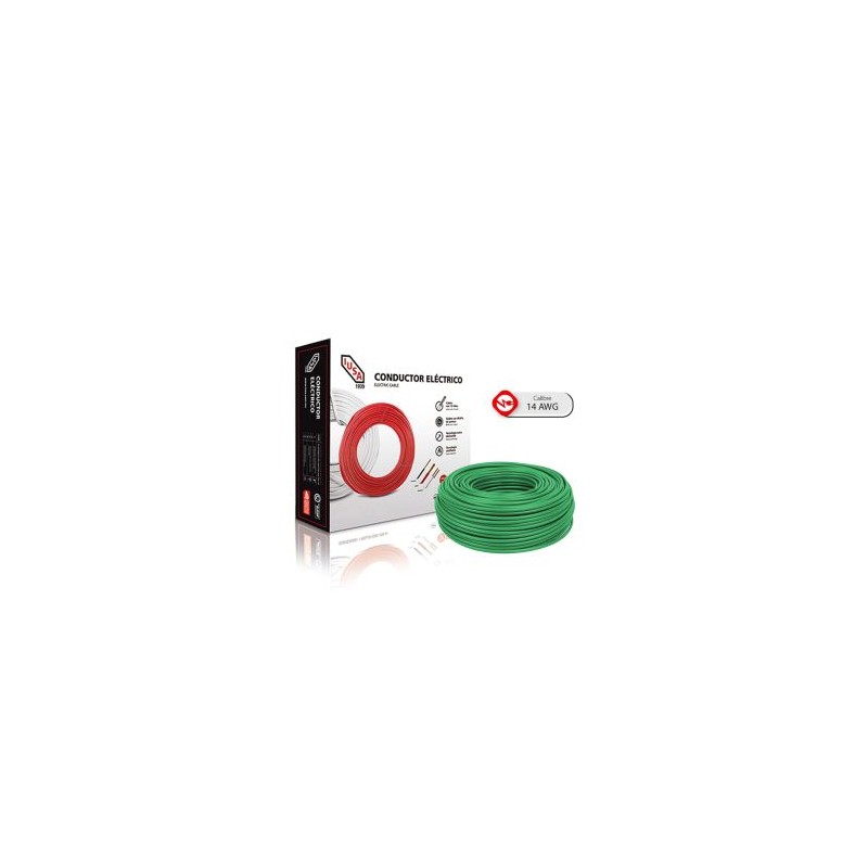 Caja 100 Mts Cable Iusa Verde Thw Cal 14 Awg 100% Cobre