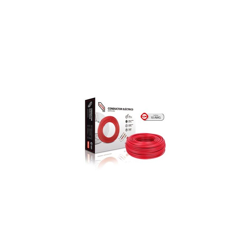 Caja 100 Mts Cable Iusa Rojo Thw Cal 10 Awg 100%cobre